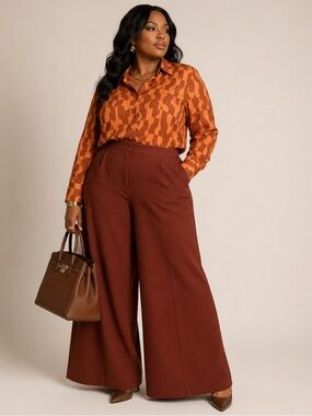 WORTHINGTON Carmel & Brown Blouse Wide Leg Pants 2pc Set NWT Top  XXL | Pants 18